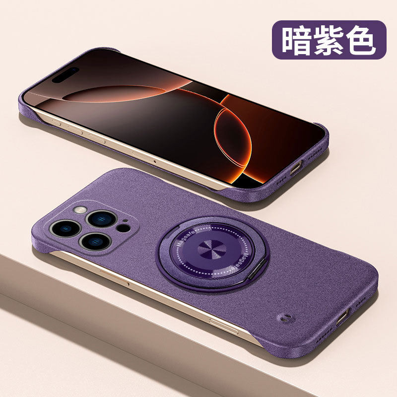 苹果17手机壳360旋转支架新款16磁吸15无边框iPhone14岩砂1轻薄SE2/SE3散热半包边X男女外壳