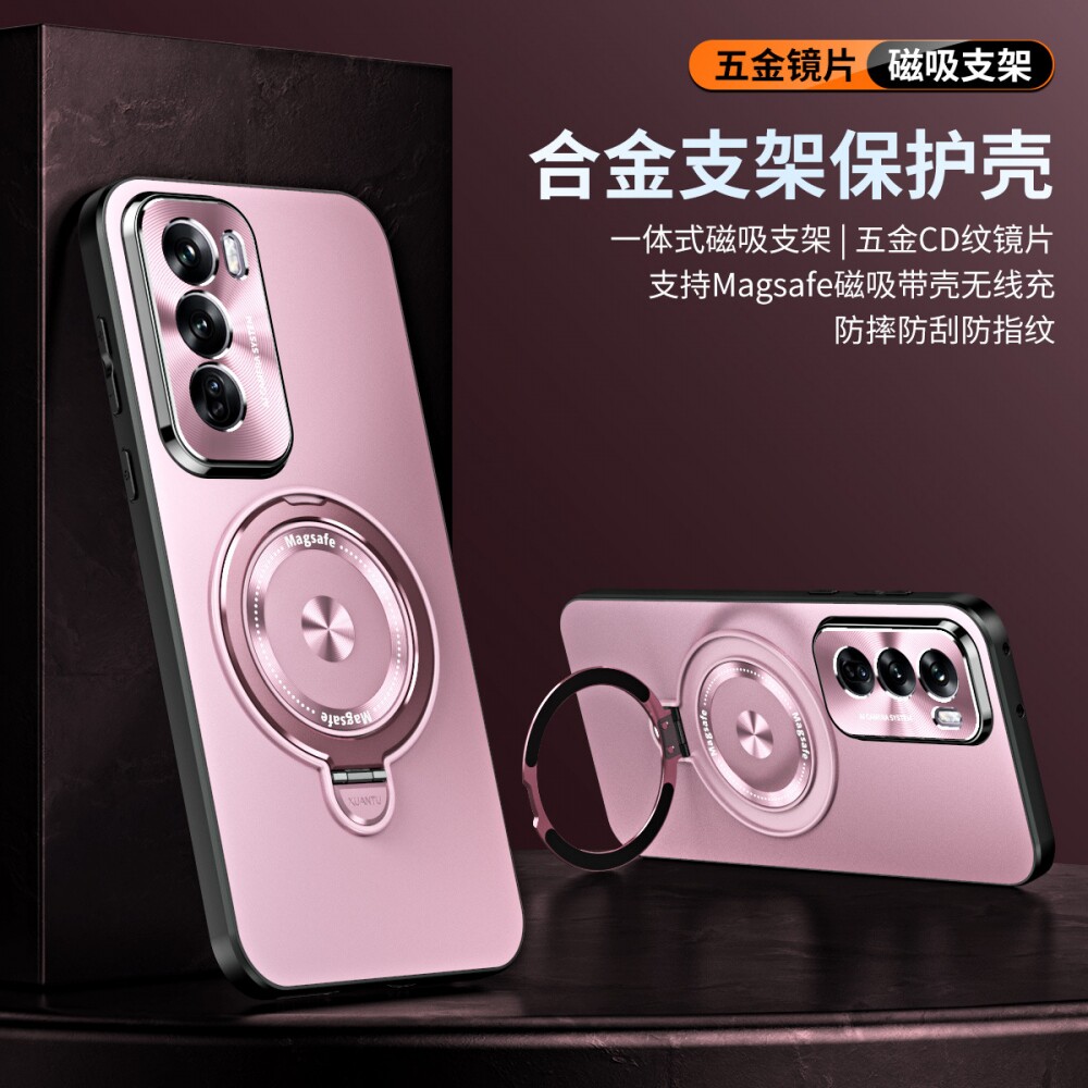 opporeno14手机壳旋转支架壳新款Reno12pro保护套硅胶磨砂磁吸PJV110全包防摔oppo高级感男女潮外壳适用