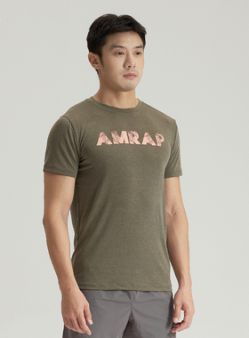 AMRAP户外上衣速干t恤男夏季运动短袖宽松健身衣服训练跑步服圆领