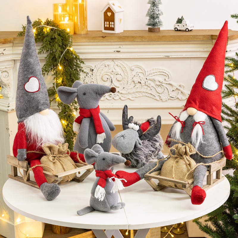 跨境 圣诞节玩偶老人麋鹿公仔侏儒地精无脸娃娃圣诞树下美陈装饰