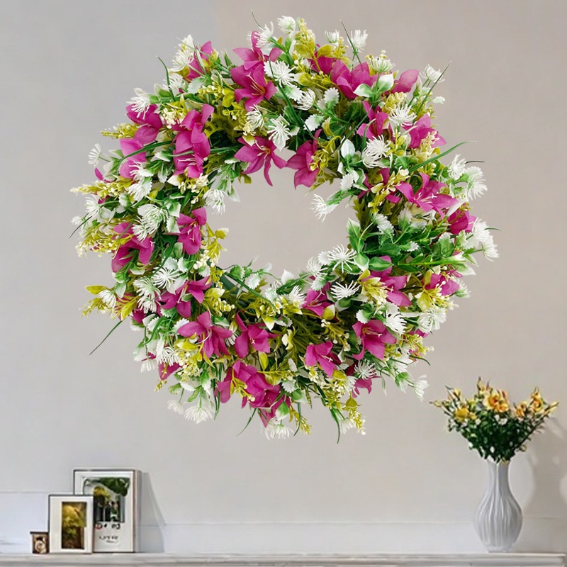 春季野花花环仿真花花环农舍大门装饰庭院外墙壁挂夏季野草花环