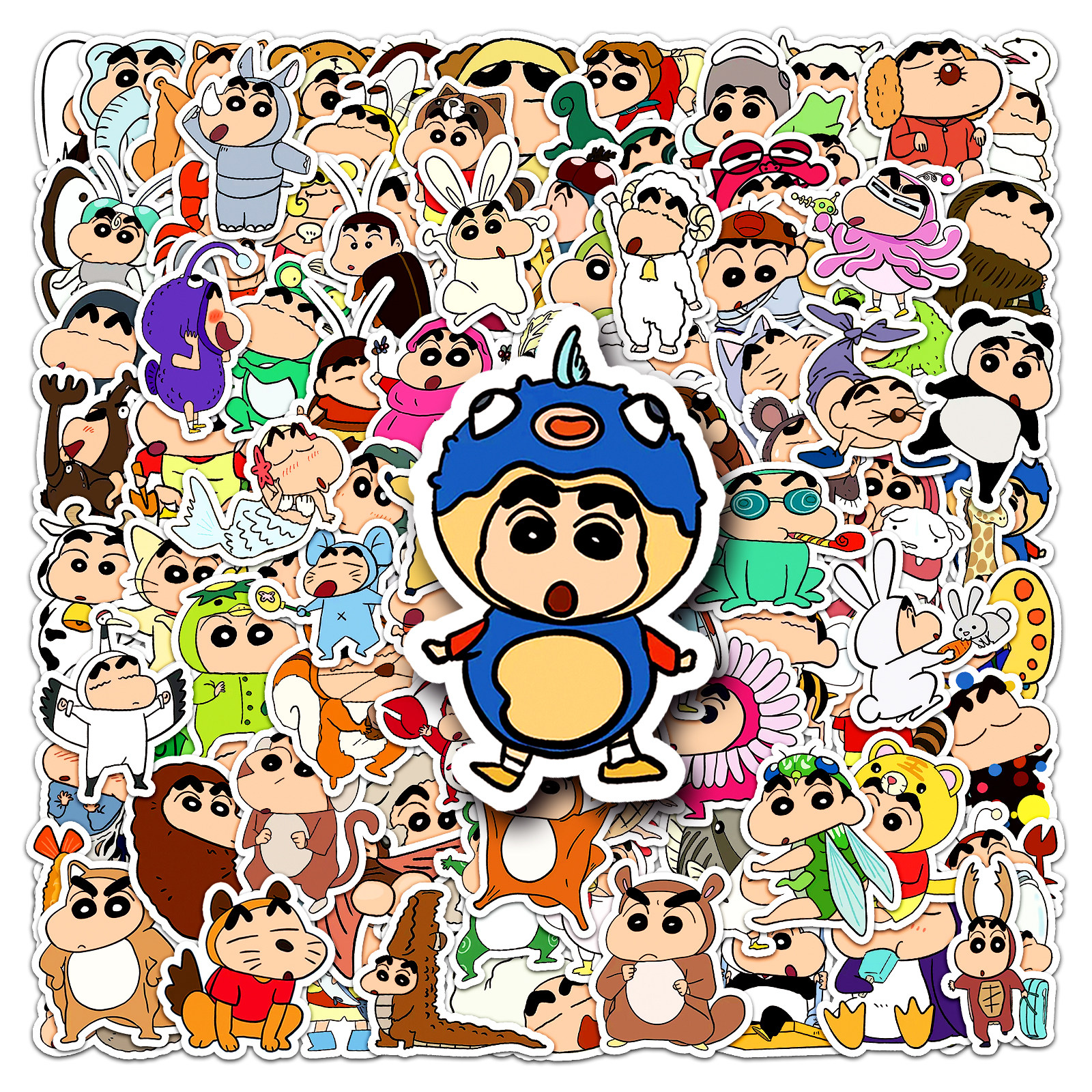 100张蜡笔小新可爱贴纸动漫卡通换装防水装饰头盔DIY咕卡手帐贴纸