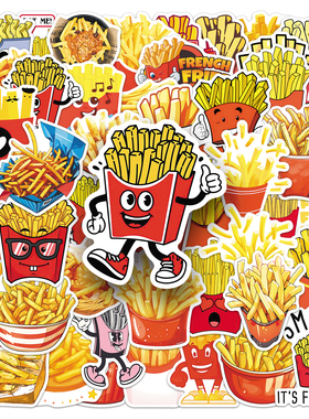 100张趣味薯条表情包贴纸ins风食物手账素材学生文具水杯装饰贴画