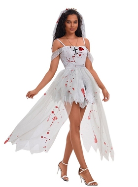 2025年cos鬼新娘亚马逊欧美新款网纱连衣裙夏季性感灰色长裙女装