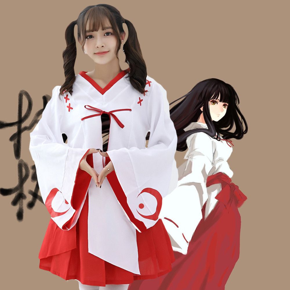 日本动漫新款新月和风改良版和服桔梗巫女女装cosplay服装套装厂