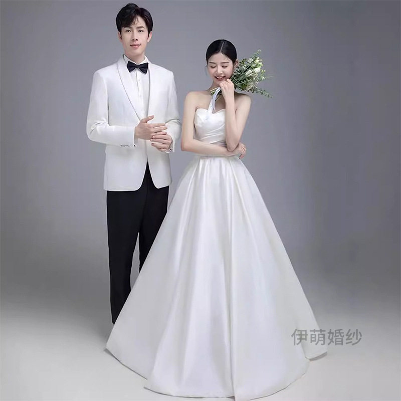 御创国际喜庆用品法式轻婚纱缎面出门纱小礼服高级感小个子新娘抹