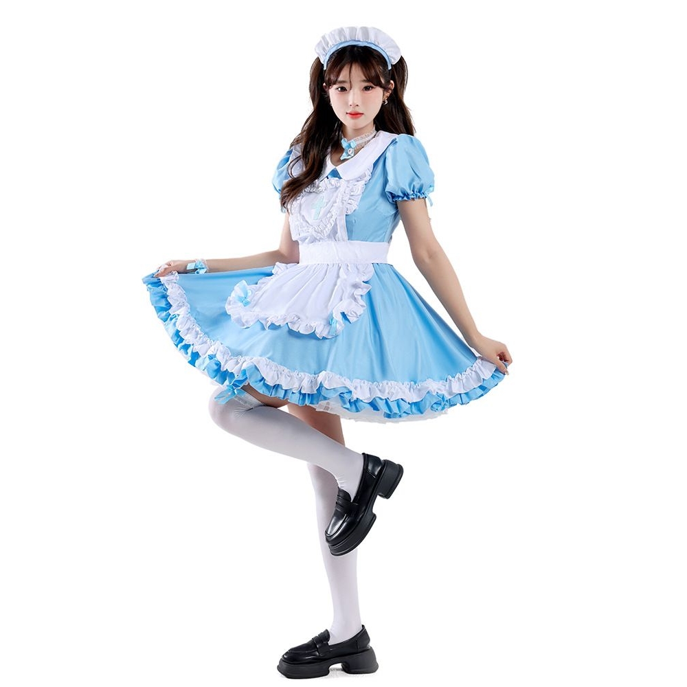 新款日系女大码短袖女仆连衣裙可爱女仆cosplay洛丽塔套装女装厂
