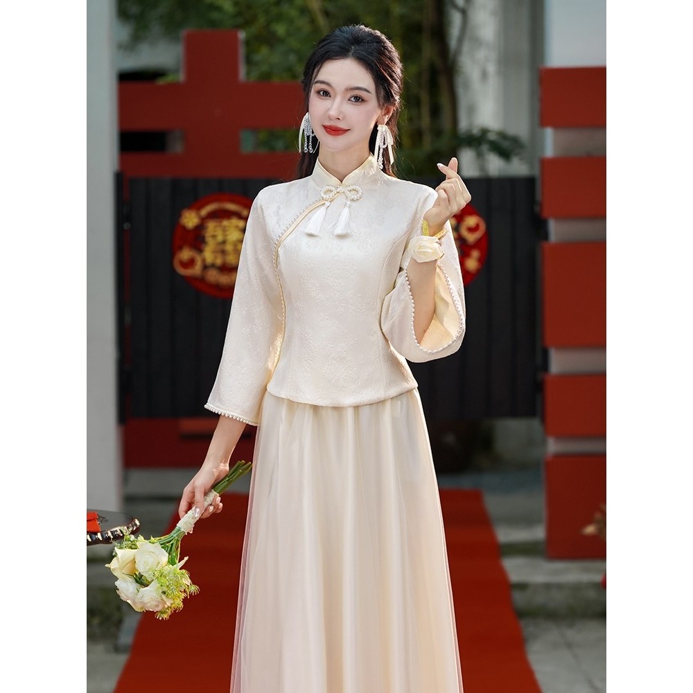 新中式气质伴娘服女礼服裙新款改良秀禾服姐妹套装小个子日常可穿