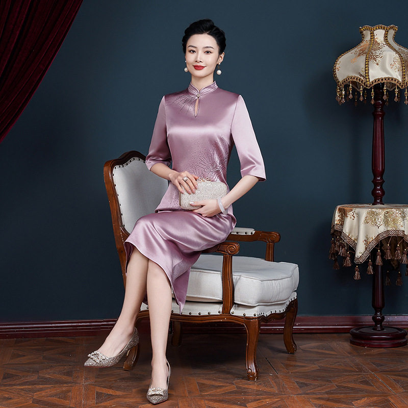 御创国际喜庆用品妈妈装婚礼改良旗袍礼服2024春秋新款喜婆婆婚宴