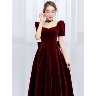 新娘敬酒服大码胖mm2025新款高级感在逃公主酒红色订婚礼服连衣裙