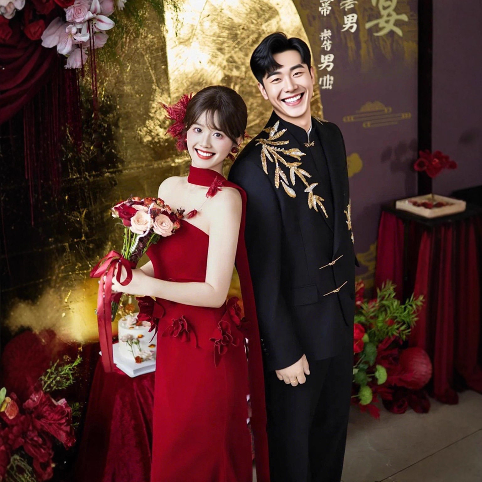 高级感正装新郎订婚西服套装男新中式中山装结婚订婚敬酒西装