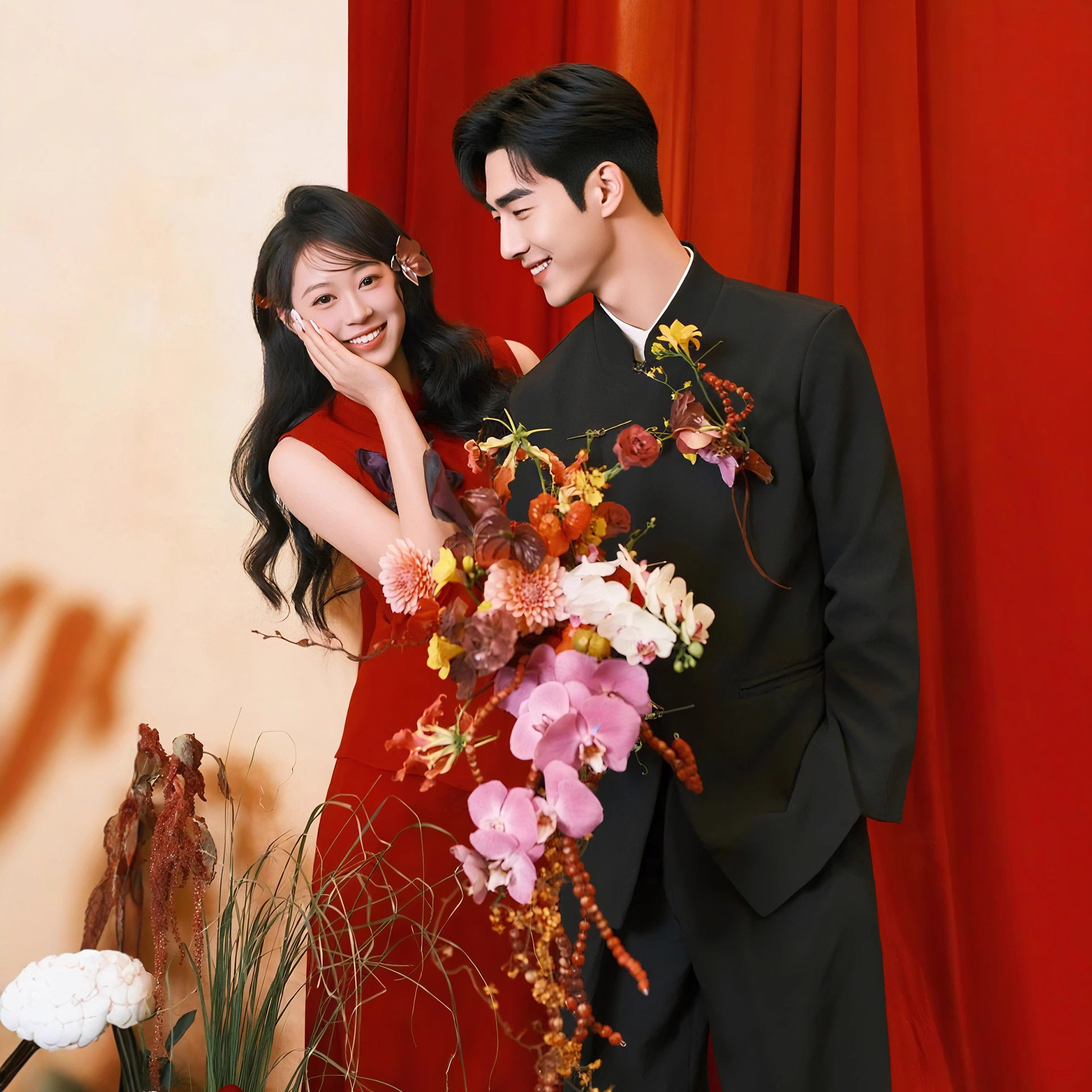 高级感中山装男新郎婚礼西服套装新中式国风男生礼服订婚两件套