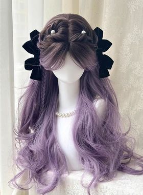 灰紫色渐变假发女长发中分大波浪长卷发cos祁煜情侣发色全头套式