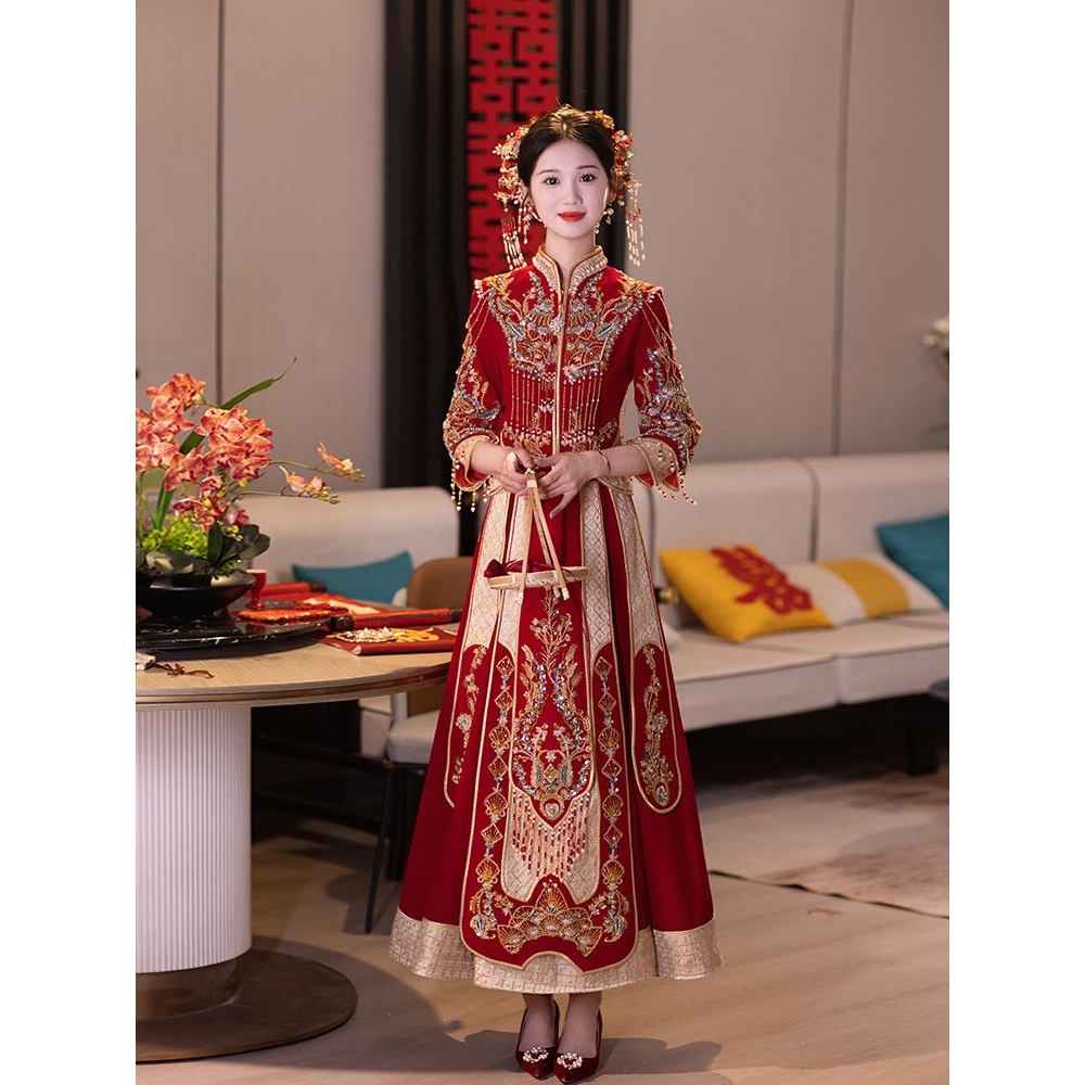 重工禾服新娘结婚婚服中式嫁衣出阁出嫁敬酒服龙凤褂厂家