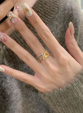 钻石之乡实验室人工培育钻vintage落叶缱绻镂空金色叶片戒指中古