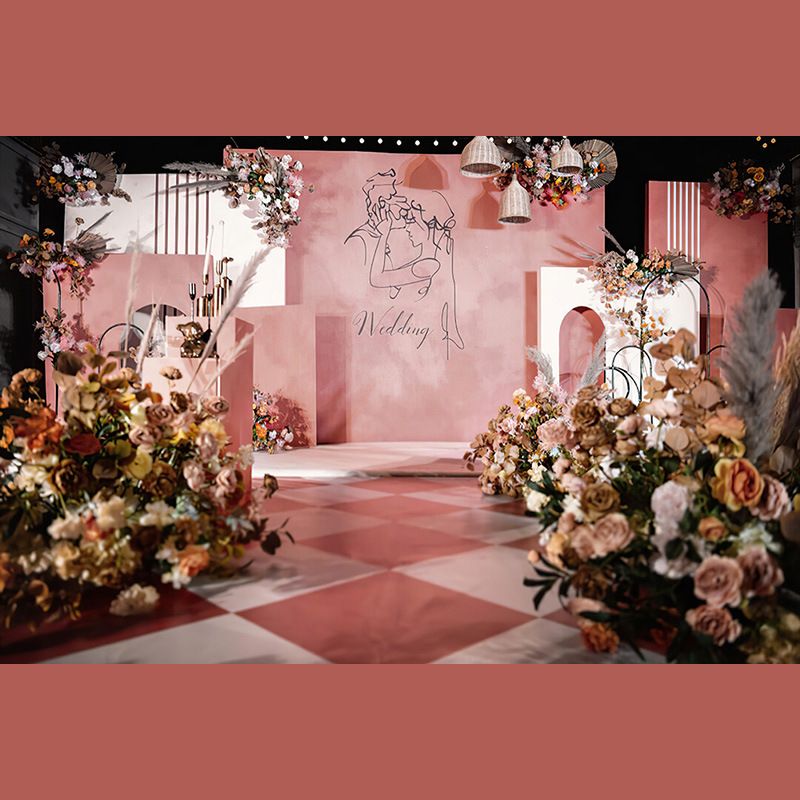 婚礼迎宾区布置粉色结婚拍照舞台风订婚背景板出阁回门宴婚庆Kt板