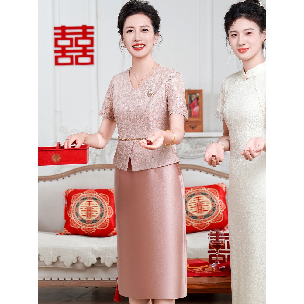 御创国际喜庆用品妈妈婚宴礼服2025夏季新款年轻洋气婚礼喜婆婆装