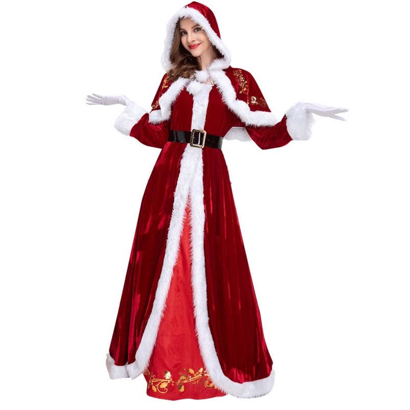 跨境圣诞老人服装圣诞节演出服男女款舞台表演服现货欧美
