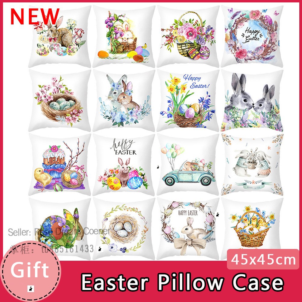 happy easter pillow case bunny egg cushion cover home decor