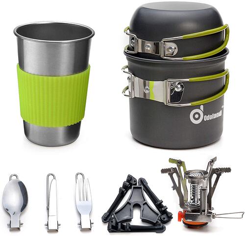 美国代购Odoland Camping Cookware Stove 9件套野营餐具套装炉