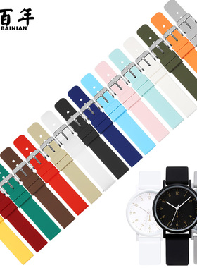 妙百年通用学生儿童硅胶橡胶运动防水表带12/14/16/18/19|20/21|22/24mm小尺寸手表带男女黑红白色华为表链