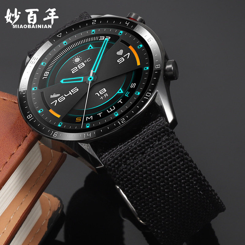 新款尼龙帆布手表带男适用华为GT2手表GT3表带watch3Pro荣耀Magic2智能保时捷运动GT4男女智能运动Runner46mm