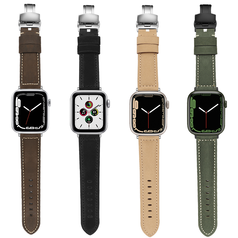 适用apple watch7表带真皮男iwatch6苹果手表se/8/4/5/3复古疯马棕s7皮质表带简约时尚42/44/45/49mm创意潮