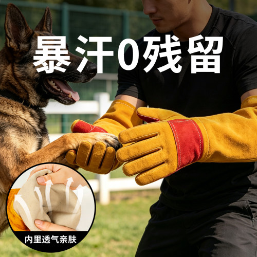 丁晴牛皮加厚耐斯咬宠物训练手套