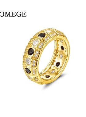 BAOGEME 欧美中古s925纯银镶嵌莫桑石黑色点缀奢华贵气男戒指