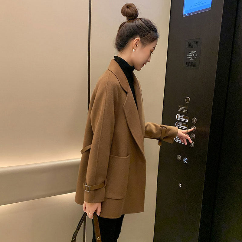 系带收腰棕色双面羊绒呢子大衣2025新款女装春秋中长款毛呢外套女