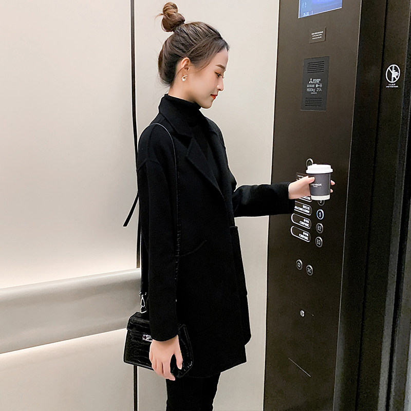 黑色西装领双面羊绒呢大衣2025年新款女装春秋修身中长款毛呢外套