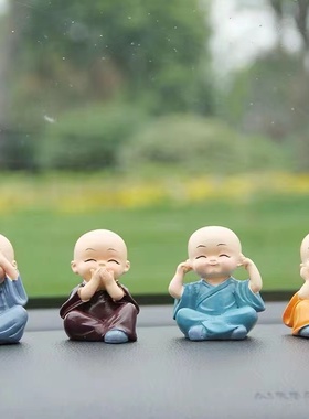 四不小和尚摆件盆栽可爱禅意树脂全套盆景装饰品小摆件造景微景观