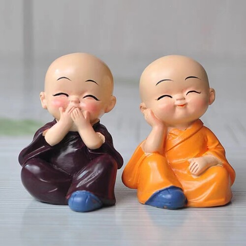 可爱四不小和尚树脂光头小沙弥汽车车载装饰品摆件巴西木水培公仔