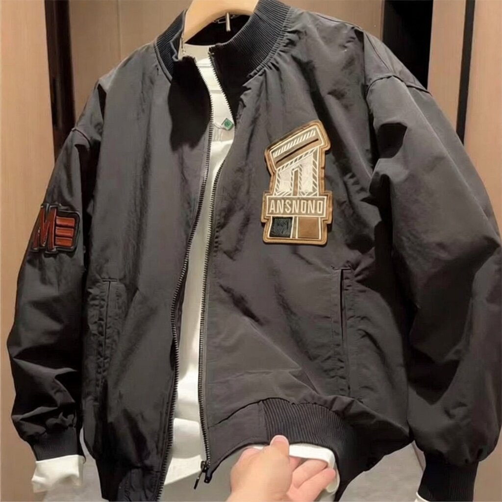 GRO春季美式贴标棒球服风衣外套