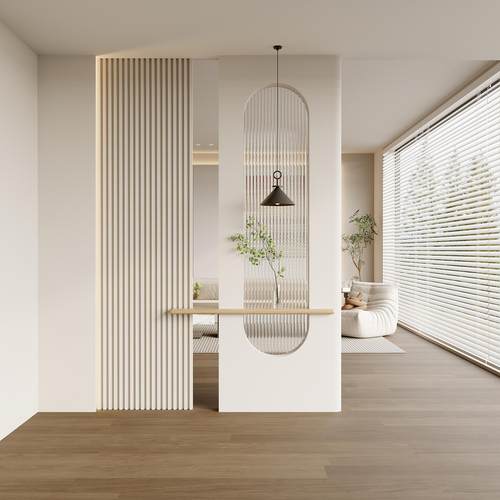 奶油风假墙格栅屏风实木屏风隔断