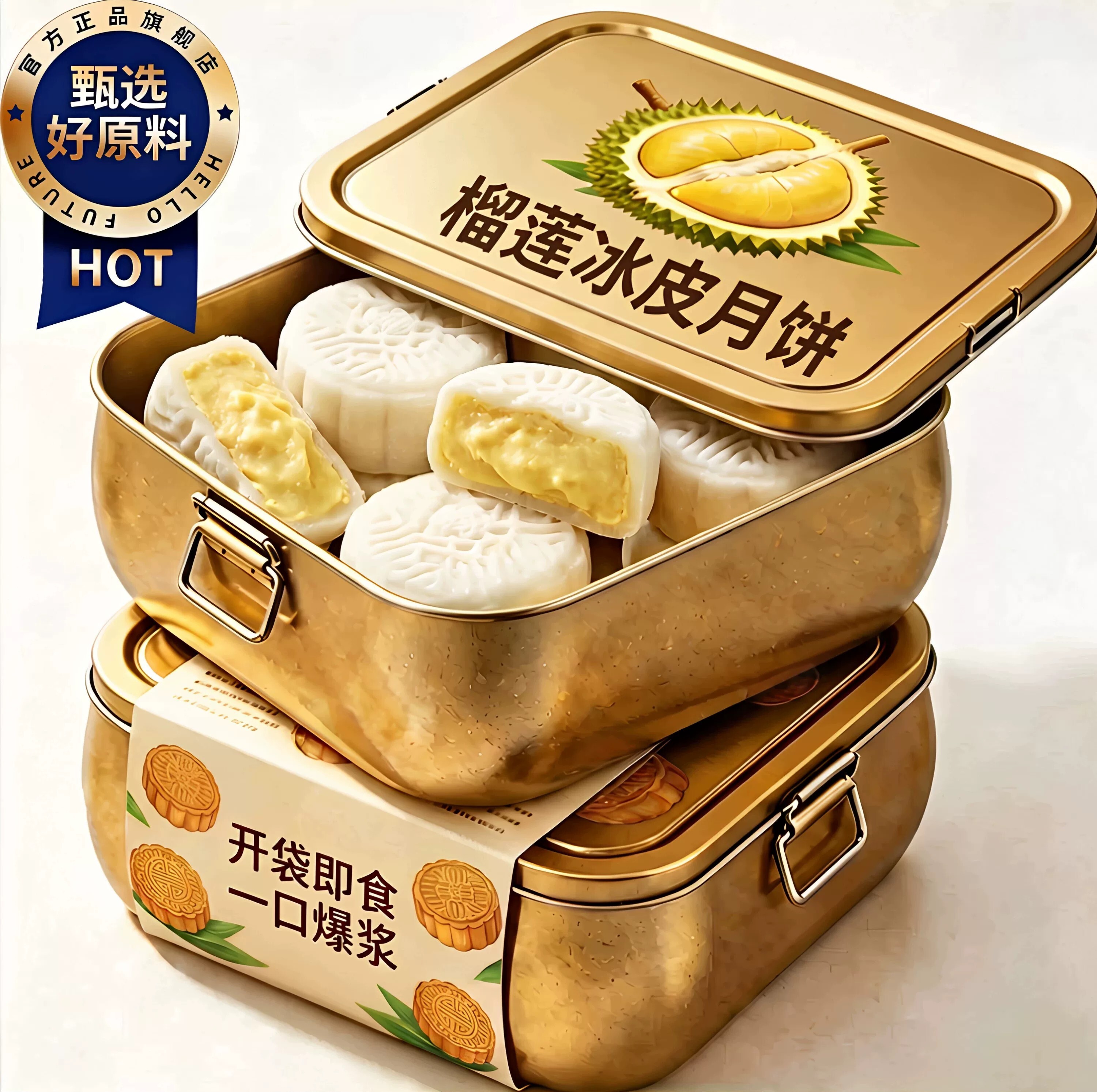 猫山王榴莲冰皮月饼礼盒中秋礼品