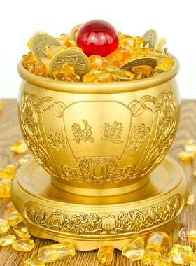 黄铜米缸聚宝盆中式家居西北角办公桌玄关客厅摆件铜缸存钱罐水缸