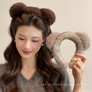 秋冬可爱猫耳朵毛绒发箍女款洗脸专用头箍日常外戴压发卡发捆头饰