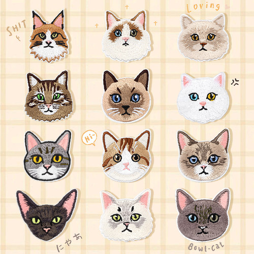 卡通小猫布贴自粘免缝衣服羽绒服背包破洞隐形修补刺绣可缝补丁贴