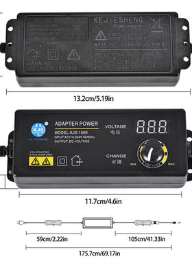 3-24V可调电源适配器KJS-1509无极调速调光3-12V5A数显3-36V多用