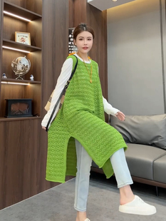 欧货2025秋季新款显瘦百搭中长款侧开衩无袖套头背心马甲针织裙女