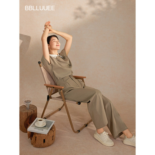 BBLLUUEE/粉蓝衣橱2026夏女装复古质感ol职场莱赛尔松弛感直筒裤