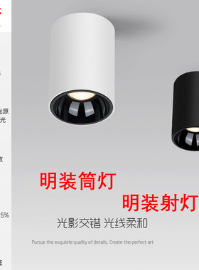 全光谱Ra98显色明装筒灯客厅餐厅过道低蓝光护眼深防眩明装射灯