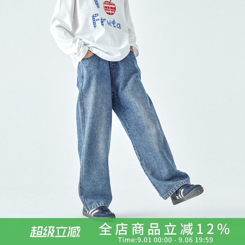 棵初童装后口袋立体蝴蝶结牛仔裤图片