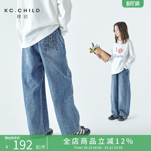 水洗蓝纯棉牛仔裤 亲子中大女童立体蝴蝶结长裤 新款 棵初2026年春季