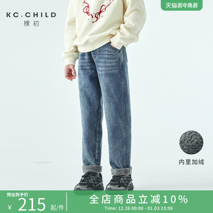 复古蓝弹力小脚裤 棵初2025年冬季 经典 亲子中大女童加绒牛仔裤 新款