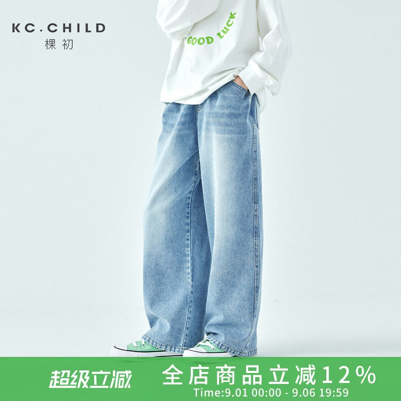 棵初经典水洗蓝复古宽松牛仔裤图片