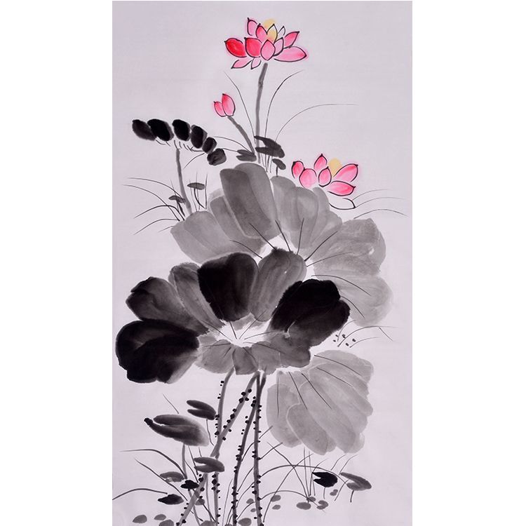 纯手绘手工国画荷花书画客厅办公室装饰画芯竖幅无款字画清廉主题