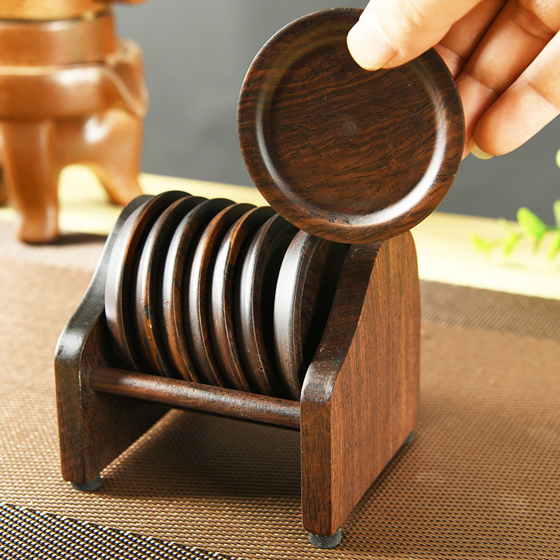 黑檀木茶杯垫片 茶道功夫茶托六君子茶具茶盘配件实木隔热 赵之孙