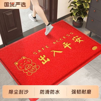 大门口进门地垫家用入户门玄关塑料丝圈脚垫出入平安欢迎光临门垫